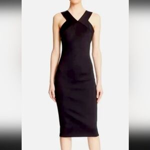 Ted Baker London Vadena Bodycon scuba midi black dress w rose gold zipper sz 6
